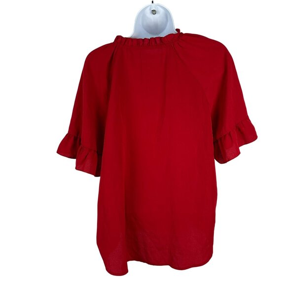 Shein Womens Ruffled Short Sleeve Blouse Size L 100% Polyester Red - Picture 4 of 7